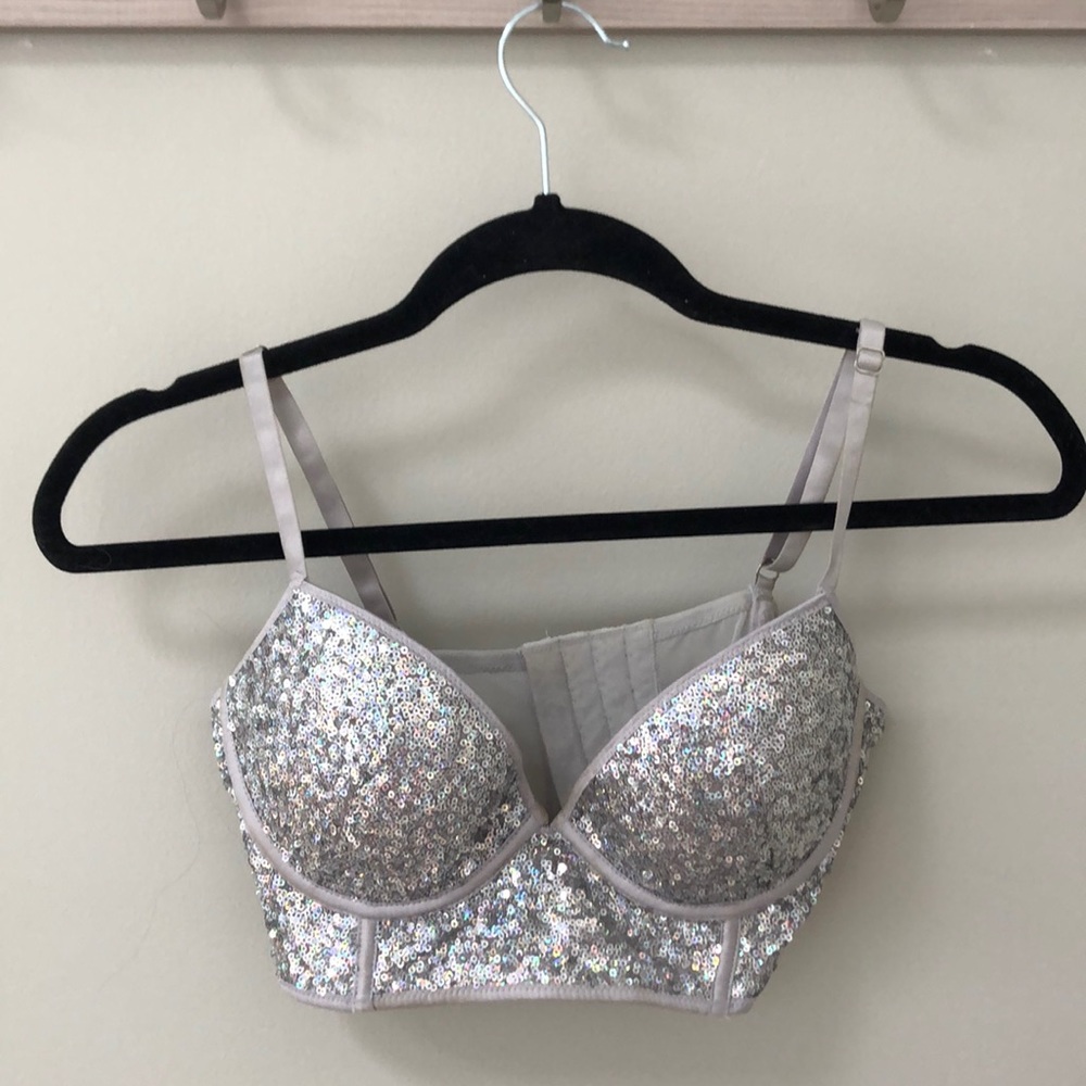 Silver Sequin Bralette Crop Top Festival
